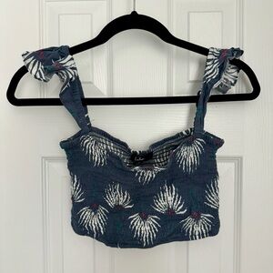 Lulus Trancoso Dusty Blue Floral Print Tube Top (S)
